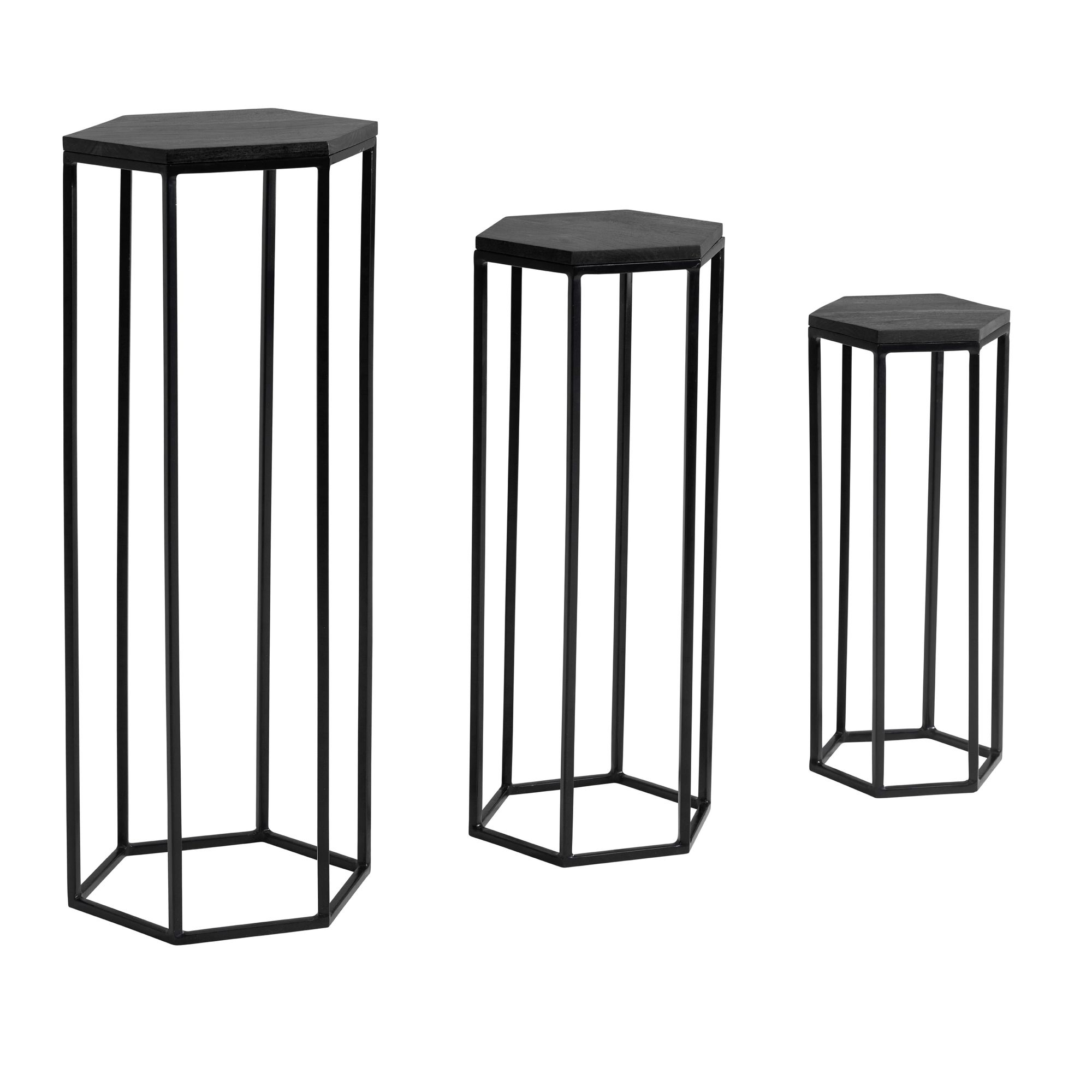 Satztisch FineBuy Massivholz Blumentisch 3er Set Säulentisch Dekosäule Eckig – Ansicht 6
