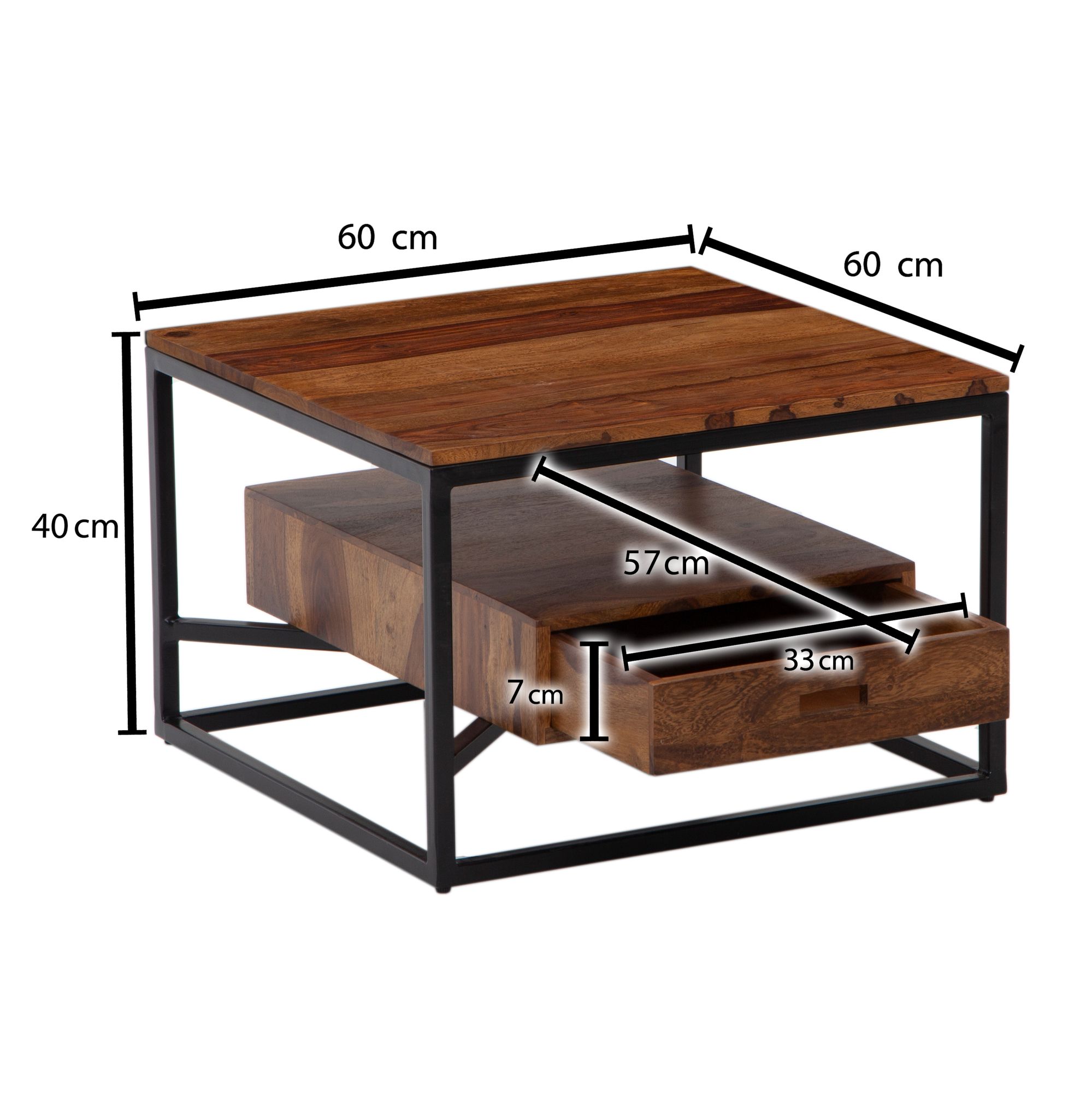 Couchtisch FineBuy Sofatisch Massivholz 60x60x40 cm Wohnzimmertisch Schublade – Ansicht 3