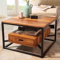 Couchtisch FineBuy Sofatisch Massivholz 60x60x40 cm Wohnzimmertisch Schublade – Ansicht 1