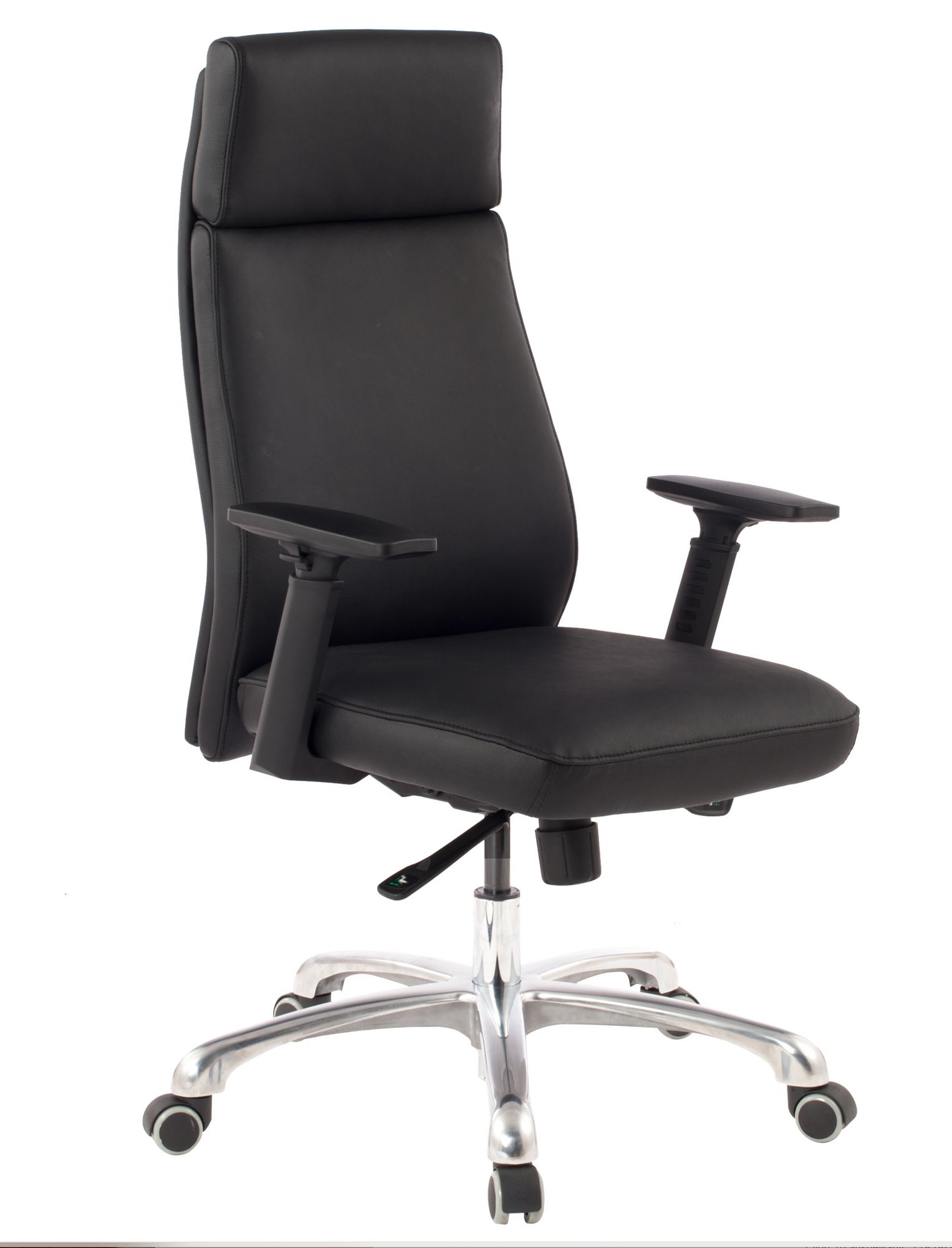 FineBuy Bürostuhl PORTO Echt-Leder Schwarz ergonomisch mit Kopfstütze, Design Chefsessel Schreibtischstuhl ergonomisch mit Wippfunktion, Drehstuhl mit Armlehnen X-XL 120 kg | Farbe: Schwarz