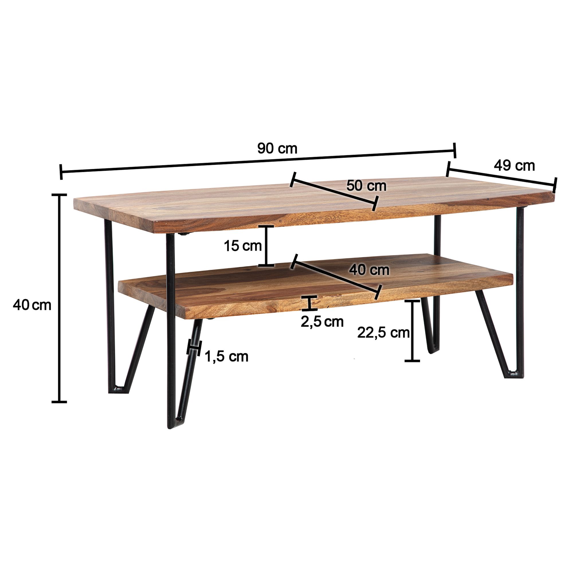 Couchtisch FineBuy Sofatisch 90x50x40 cm Sheesham Massivholz Tisch mit Stauraum – Ansicht 3