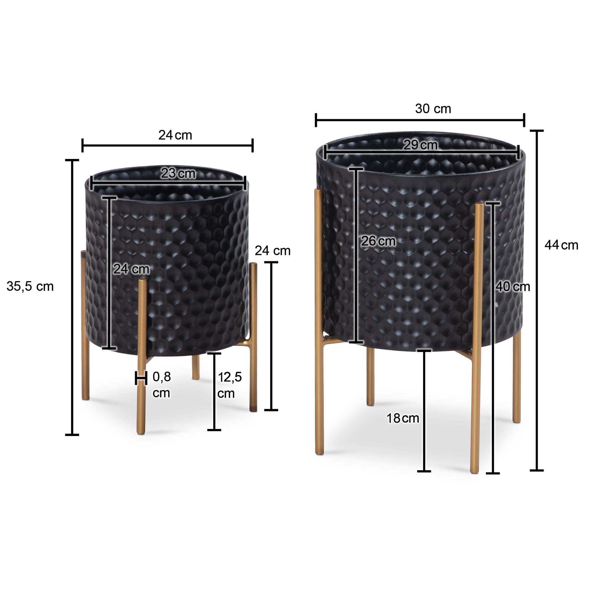 Blumentopf FineBuy Pflanzenkübel 2er Set Metall Schwarz Gold Rund Pflanzgefäß – Ansicht 3