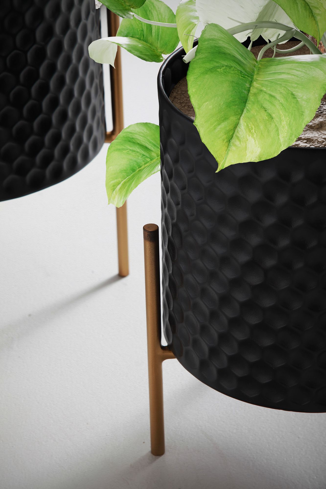 Blumentopf FineBuy Pflanzenkübel 2er Set Metall Schwarz Gold Rund Pflanzgefäß – Ansicht 5