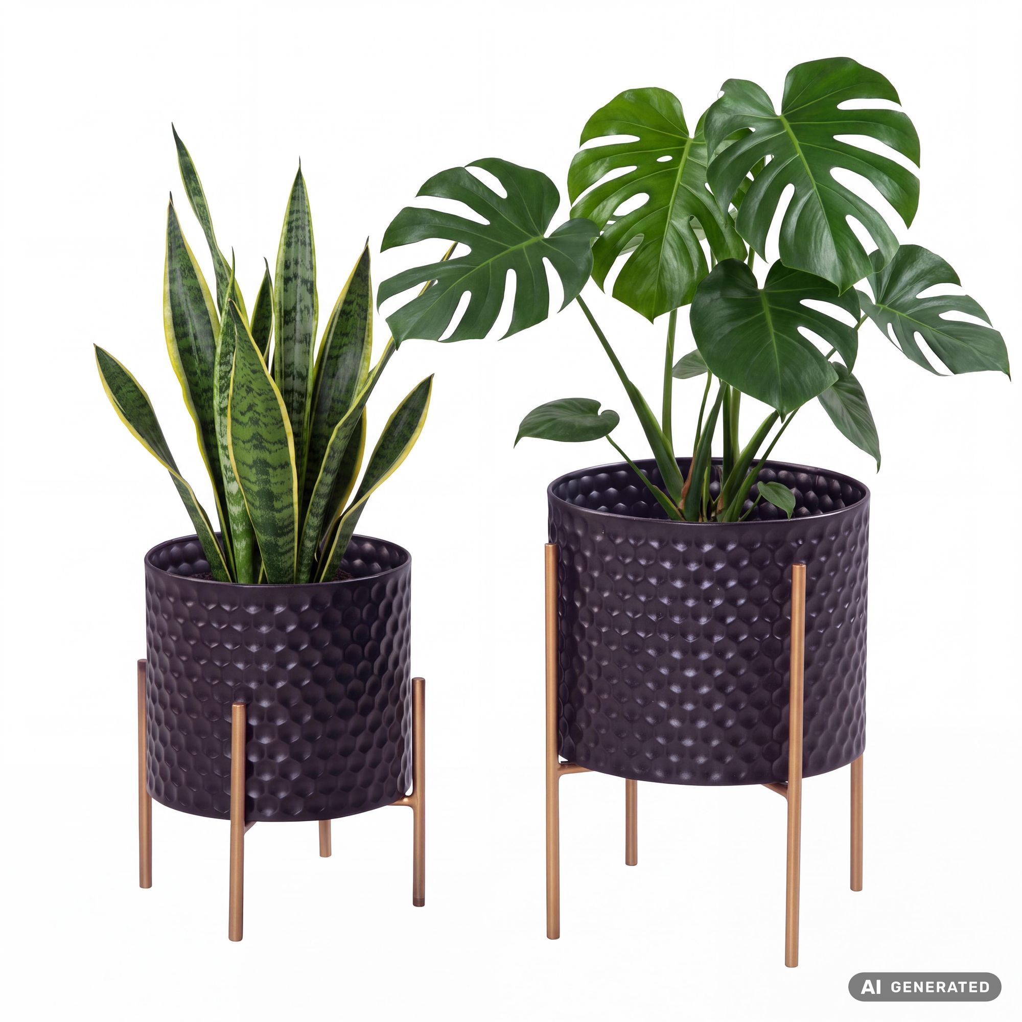 Blumentopf FineBuy Pflanzenkübel 2er Set Metall Schwarz Gold Rund Pflanzgefäß – Ansicht 6