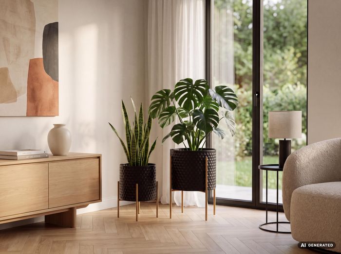 FineBuy Blumentopf 2er Set Metall Pflanzkübel Schwarz / Gold mit Füßen, Design Pflanzenkübel Rund Indoor, Blumenkübel Pflanzgefäß mit Waben-Muster in 3D