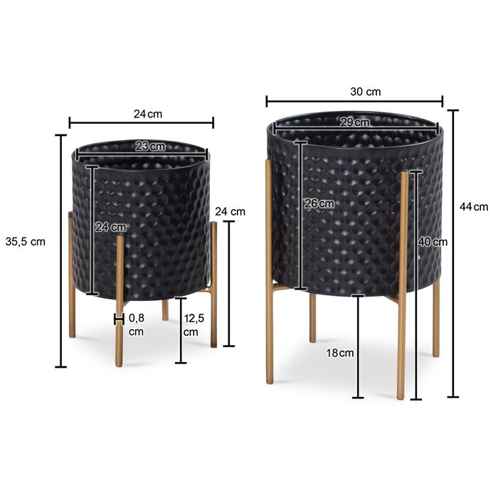 Blumentopf FineBuy Pflanzenkübel 2er Set Metall Schwarz Gold Rund Pflanzgefäß – Maßzeichnung