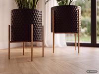 Blumentopf FineBuy Pflanzenkübel 2er Set Metall Schwarz Gold Rund Pflanzgefäß – Ansicht 4