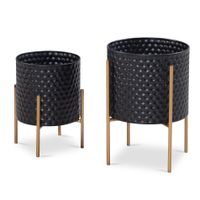 Blumentopf FineBuy Pflanzenkübel 2er Set Metall Schwarz Gold Rund Pflanzgefäß – Ansicht 6