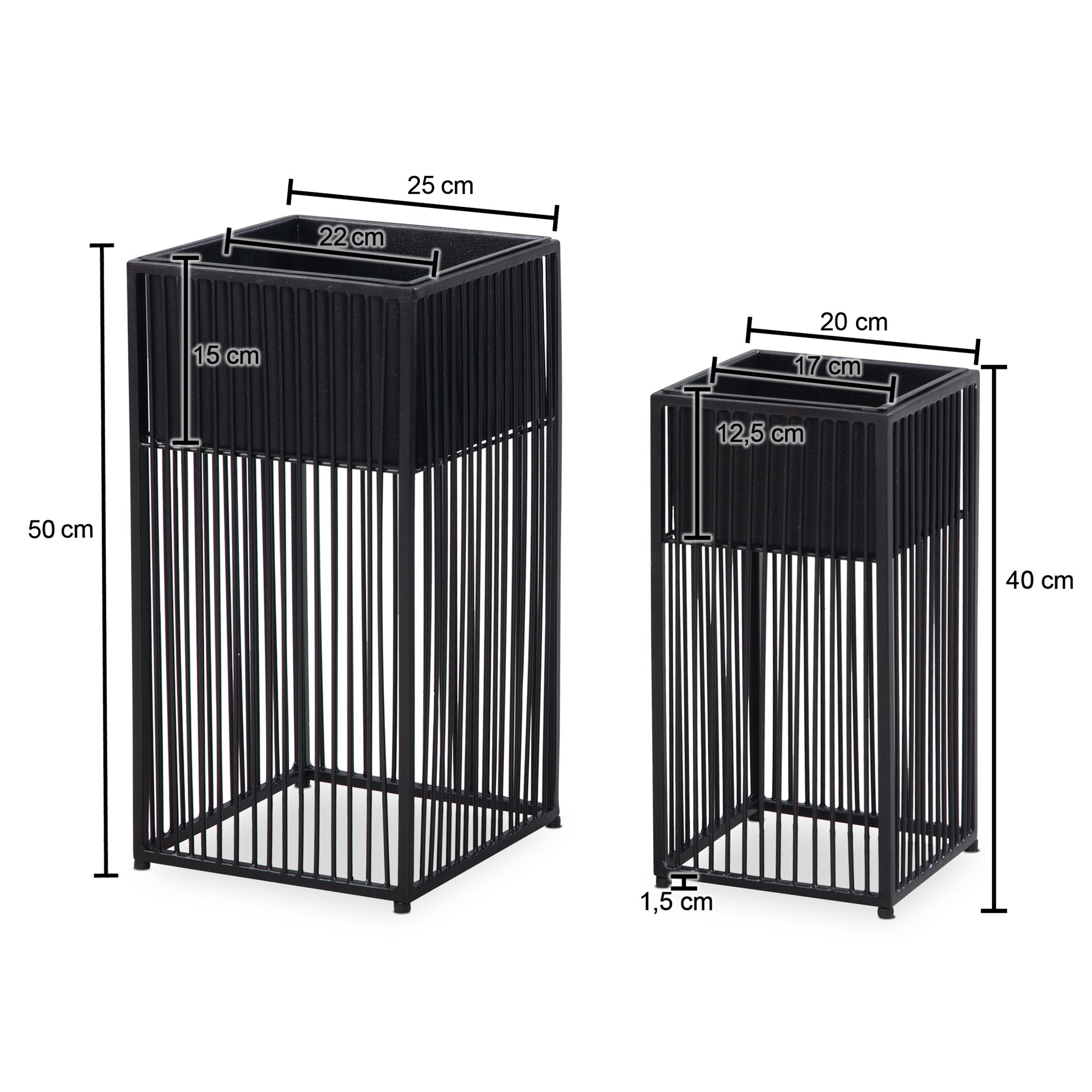 Blumentopf FineBuy Pflanzenkübel 2er Set Metall Schwarz Quadratisch Pflanzgefäß – Ansicht 3