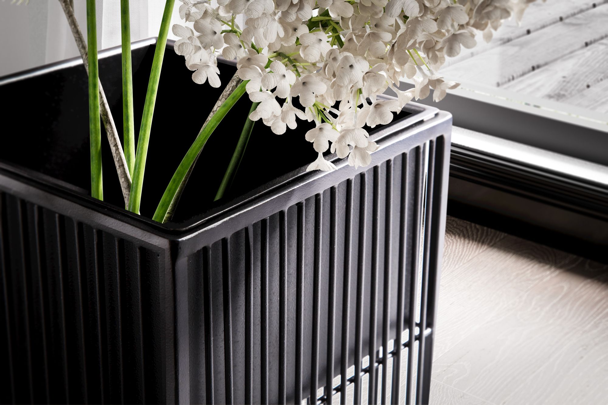 Blumentopf FineBuy Pflanzenkübel 2er Set Metall Schwarz Quadratisch Pflanzgefäß – Ansicht 4