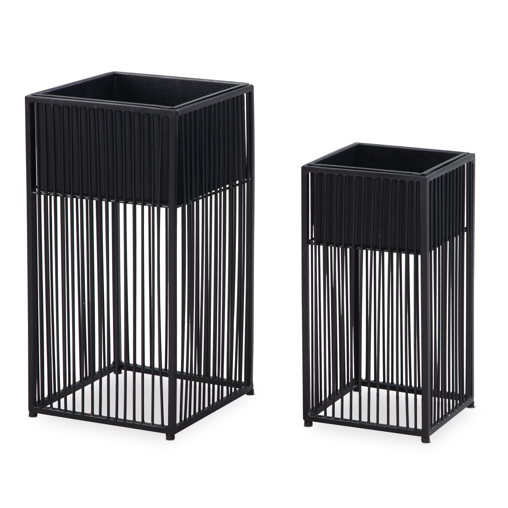 Blumentopf FineBuy Pflanzenkübel 2er Set Metall Schwarz Quadratisch Pflanzgefäß – Ansicht 6