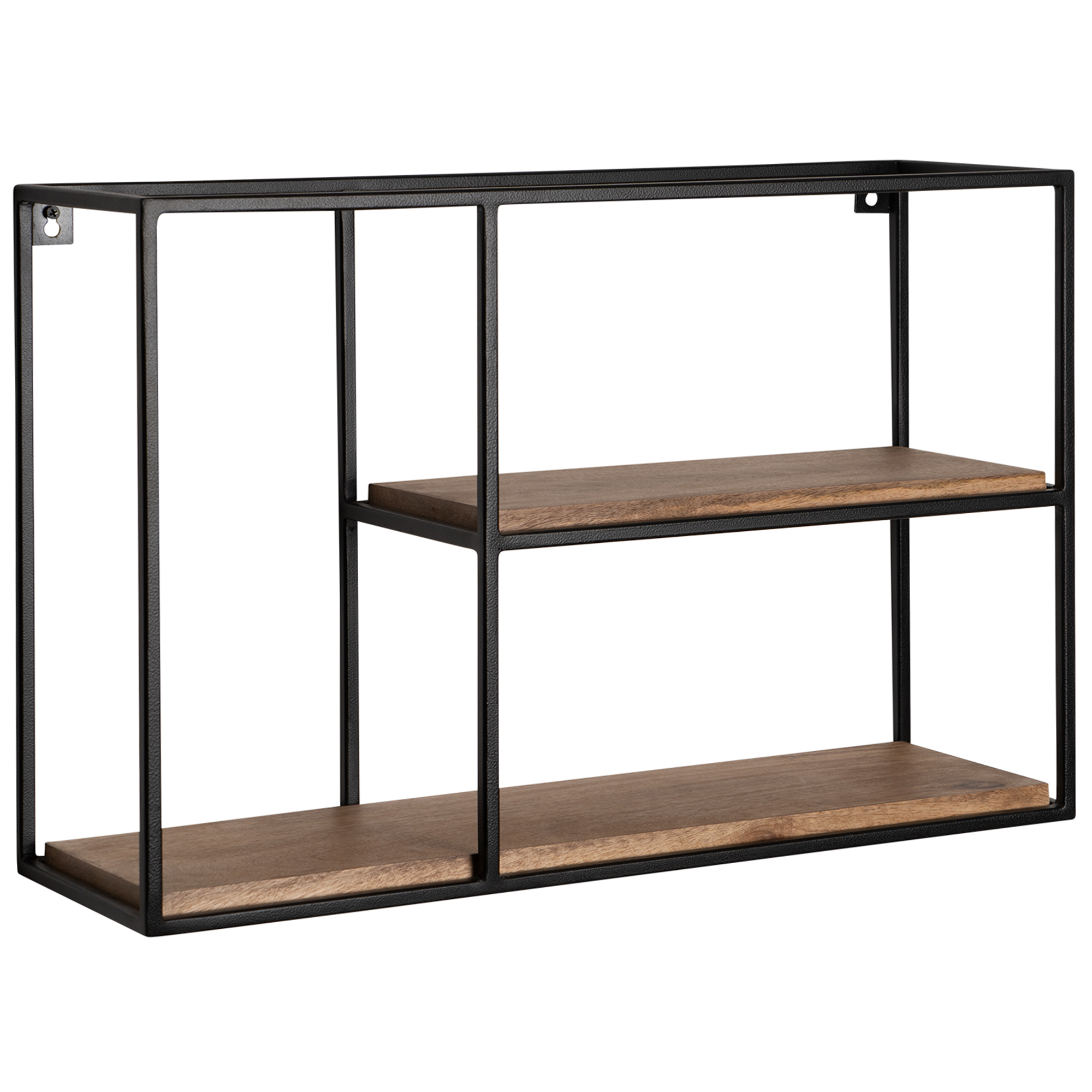 FineBuy Wandregal 60x40x18 cm Mango Massivholz / Metall Hängeregal Rechteckig, Kleines Design Schweberegal Industrial, Regal Hängend Wohnzimmer, Bücherregal Wand | Farbe: Schwarz