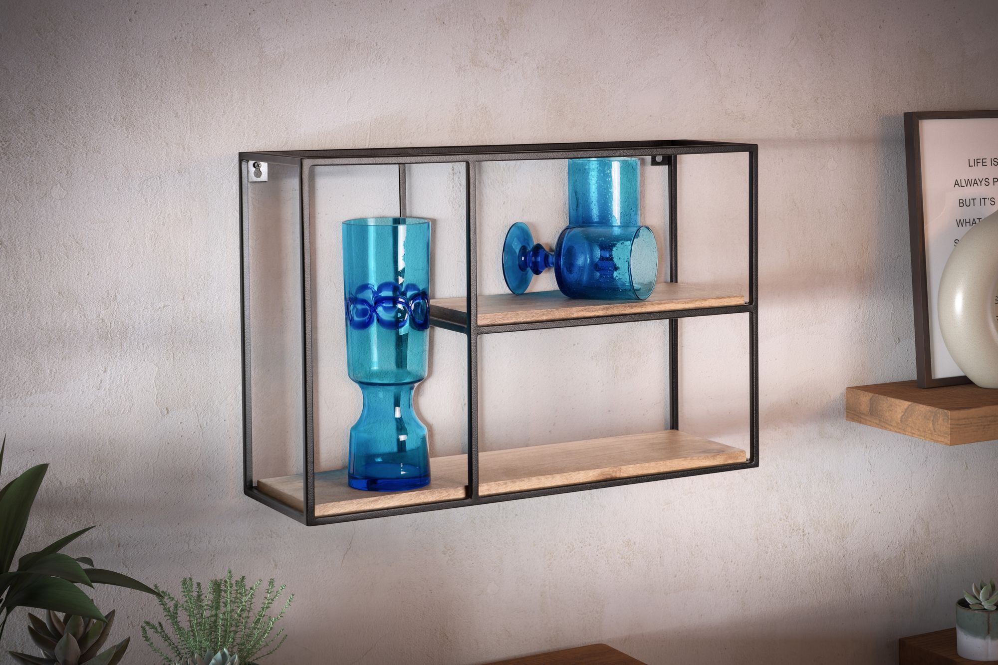 Wandregal FineBuy Hängeregal Holz Metall 60x40x18 cm Regal Rechteckig Massiv – Ansicht 2