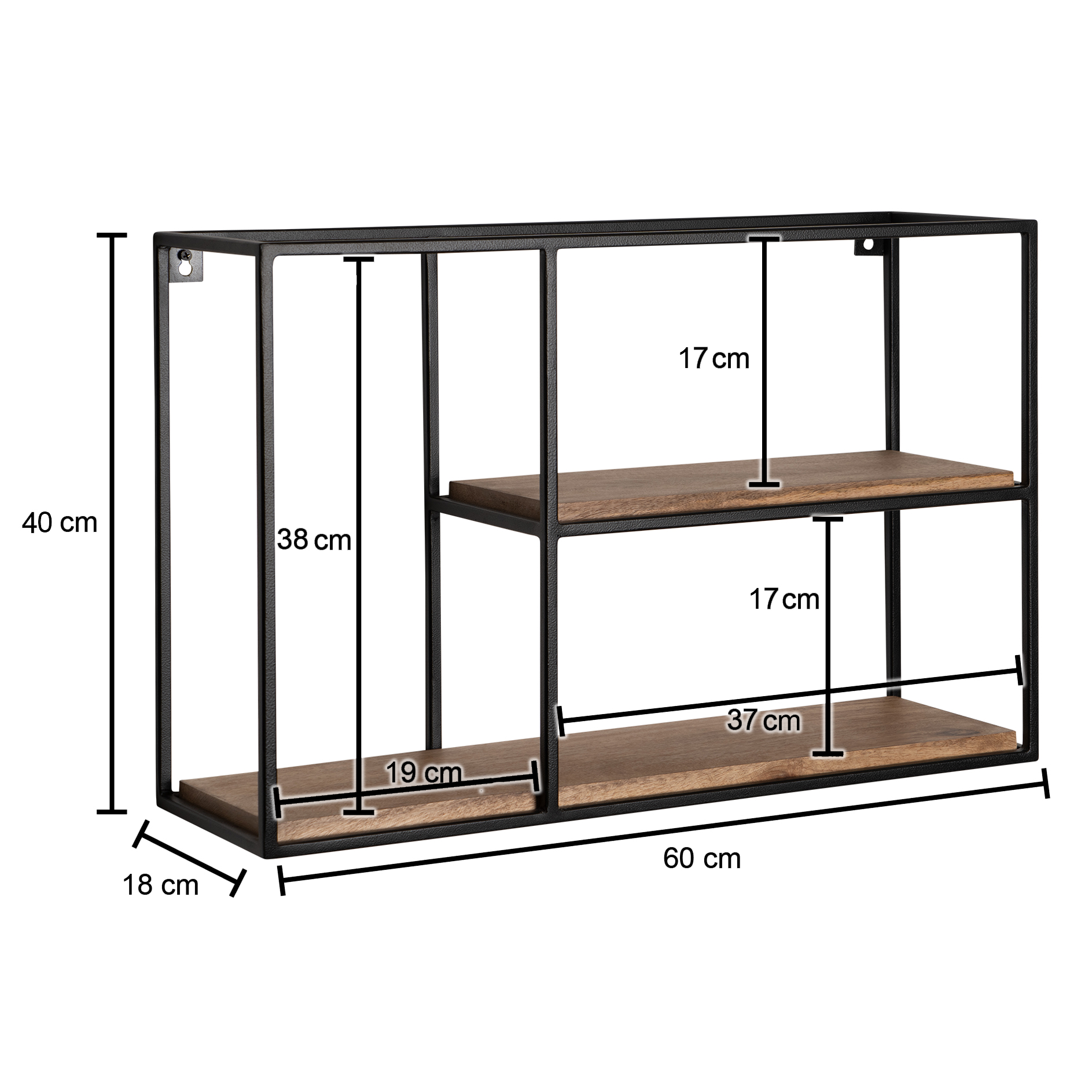 Wandregal FineBuy Hängeregal Holz Metall 60x40x18 cm Regal Rechteckig Massiv – Ansicht 3