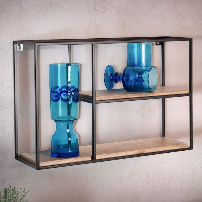 FineBuy Wandregal 60x40x18 cm Mango Massivholz / Metall Hängeregal Rechteckig, Kleines Design Schweberegal Industrial, Regal Hängend Wohnzimmer, Bücherregal Wand 4251757714573