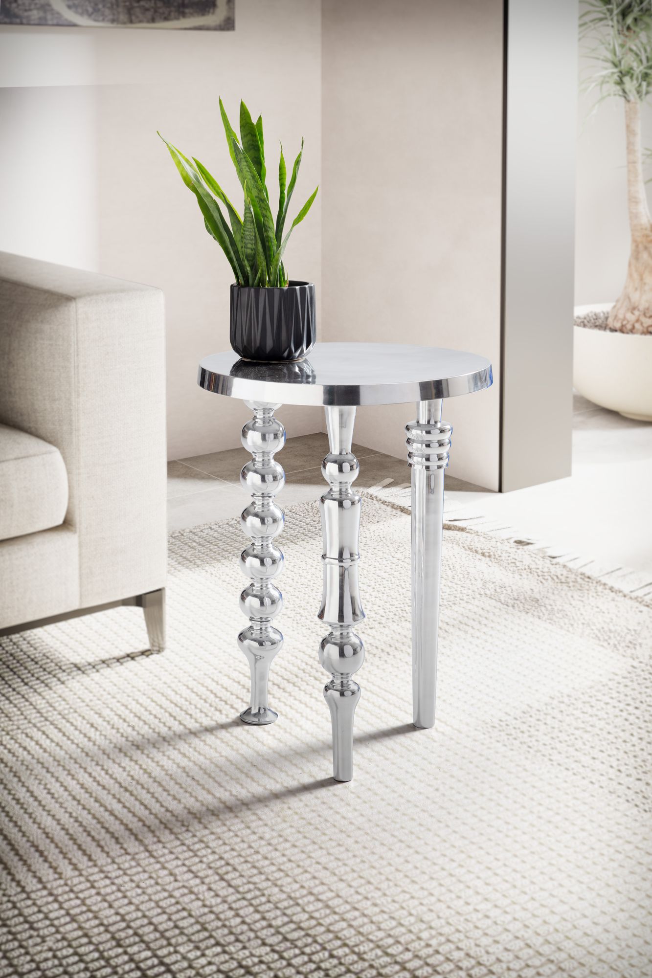Beistelltisch FineBuy Sofatisch Metall Silber 44x44x63 cm Wohnzimmertisch Rund – Ansicht 2