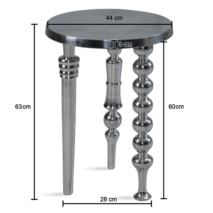 Beistelltisch FineBuy Sofatisch Metall Silber 44x44x63 cm Wohnzimmertisch Rund – Maßzeichnung