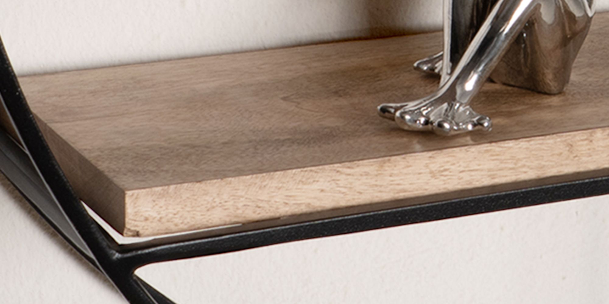 Wandregal FineBuy Hängeregal Holz Metall 70x70x18cm Hängeregal Regal Rund Massiv – Ansicht 4
