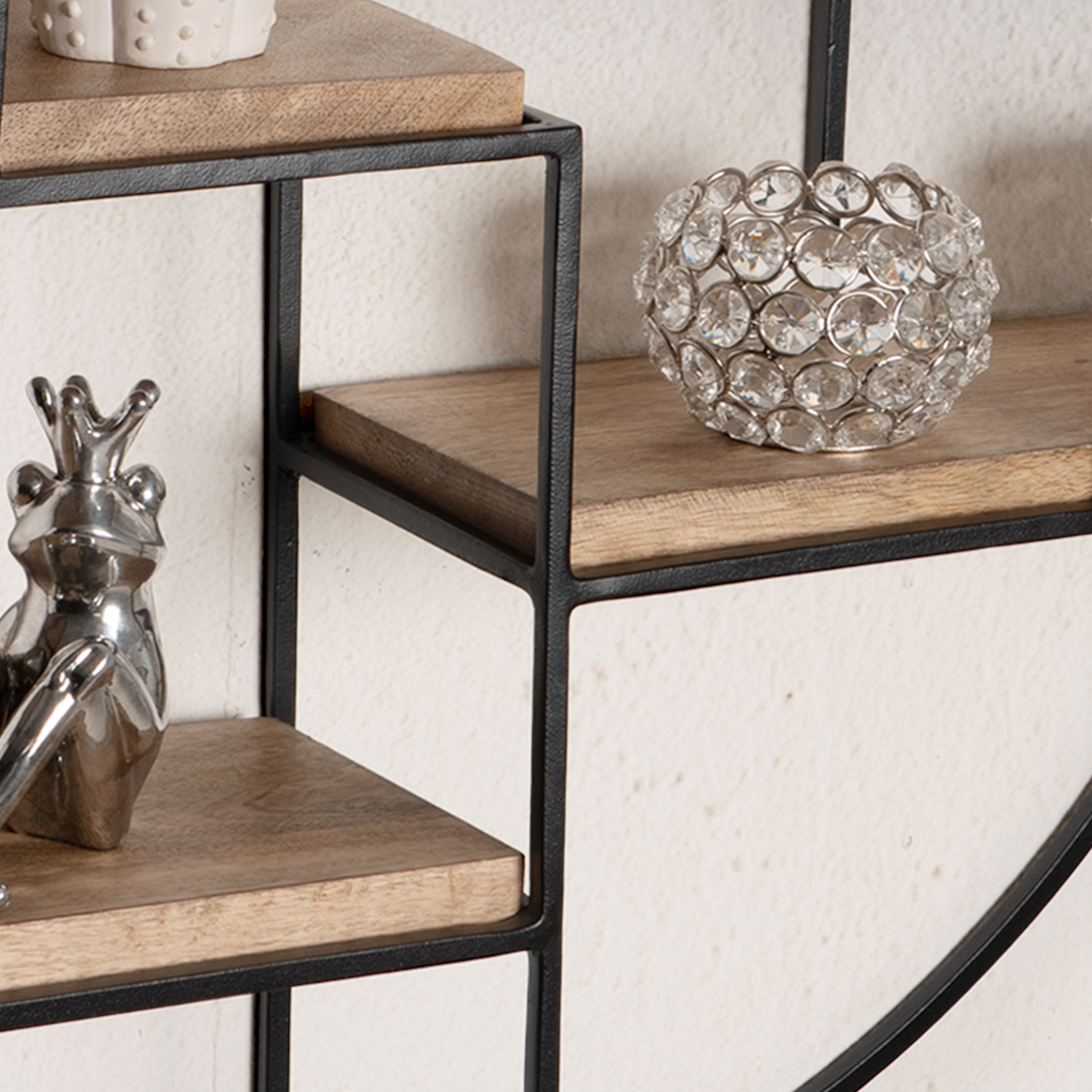 Wandregal FineBuy Hängeregal Holz Metall 70x70x18cm Hängeregal Regal Rund Massiv – Ansicht 5