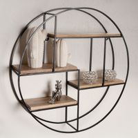 Wandregal FineBuy Hängeregal Holz Metall 70x70x18cm Hängeregal Regal Rund Massiv – Ansicht 1