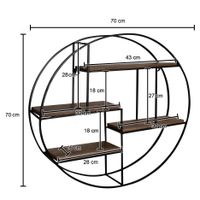 Wandregal FineBuy Hängeregal Holz Metall 70x70x18cm Hängeregal Regal Rund Massiv – Ansicht 3