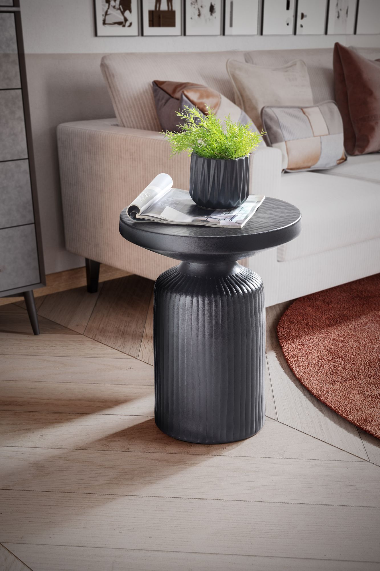 Beistelltisch FineBuy Sofatisch Metall Schwarz 40x40x50 cm Wohnzimmertisch Rund – Ansicht 2