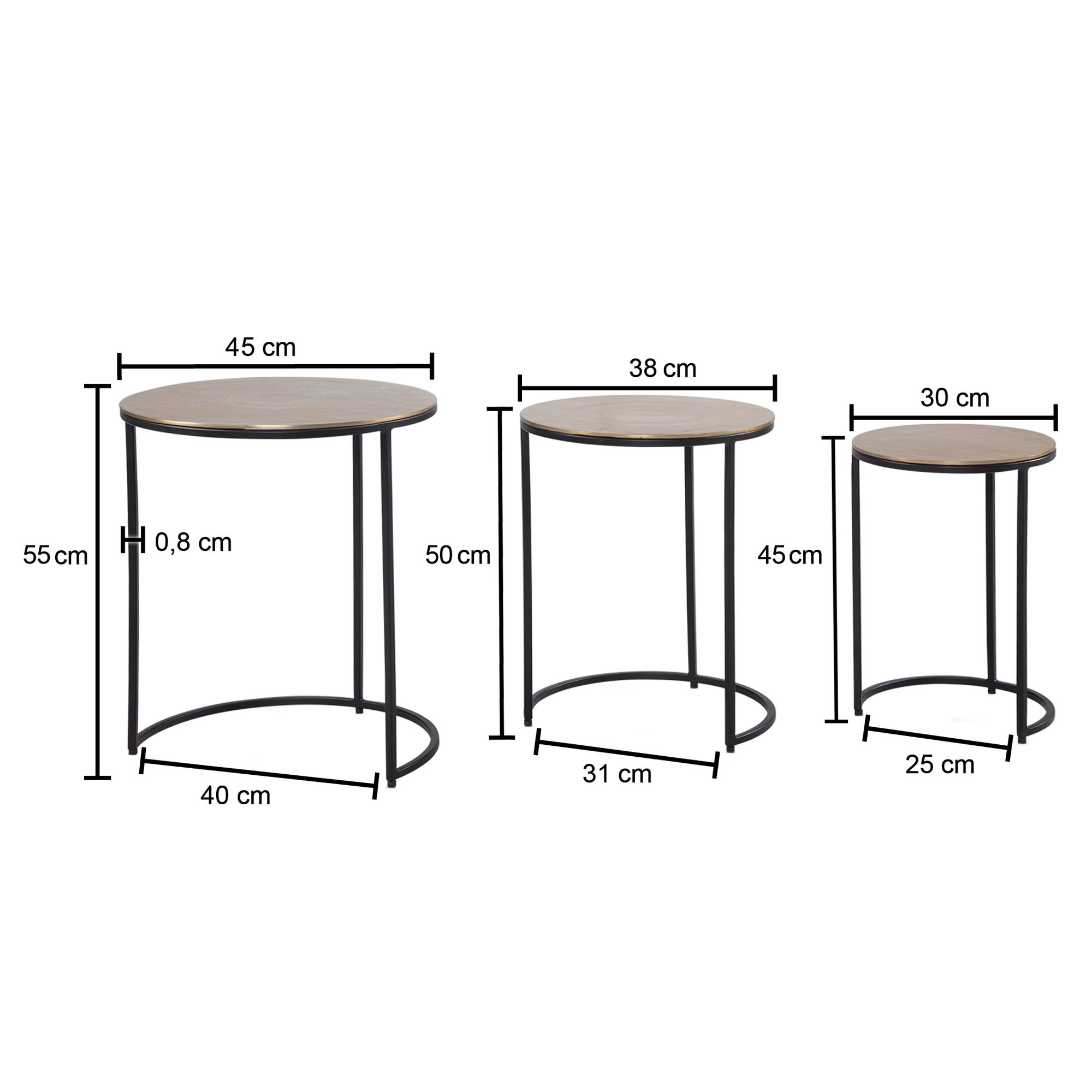 Beistelltisch 3er Set Rund Metall Satztisch Couchtisch Dekotisch 3-teilig gold – Ansicht 3