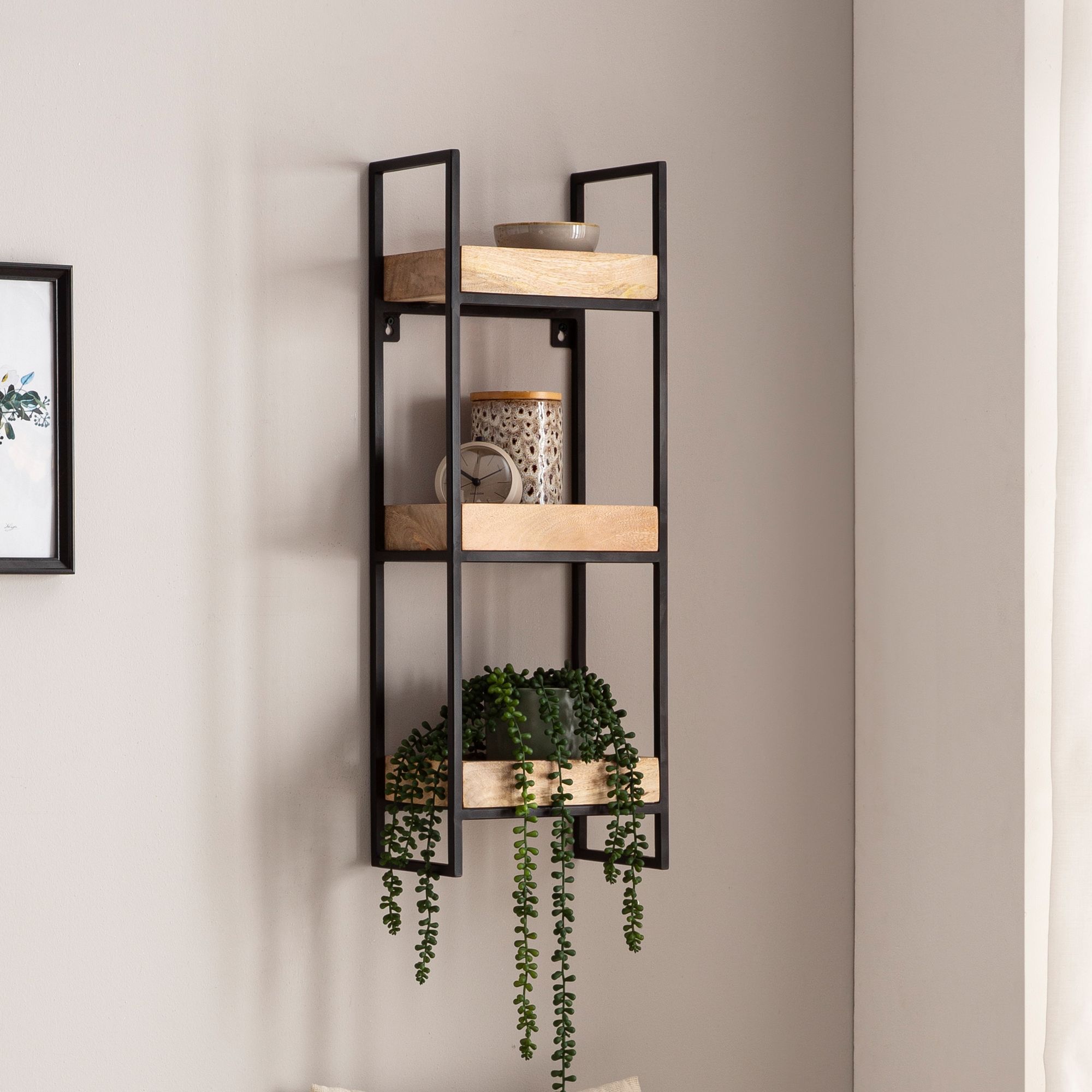 Wandregal FineBuy Hängeregal 27x77x18 cm Massivholz Metall Regal Industrial – Ansicht 1
