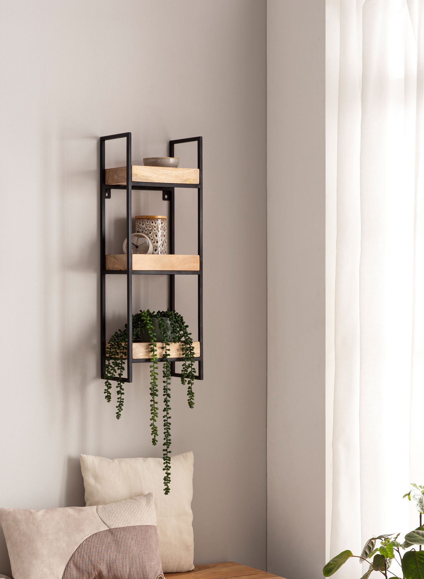 Wandregal FineBuy Hängeregal 27x77x18 cm Massivholz Metall Regal Industrial – Ansicht 2