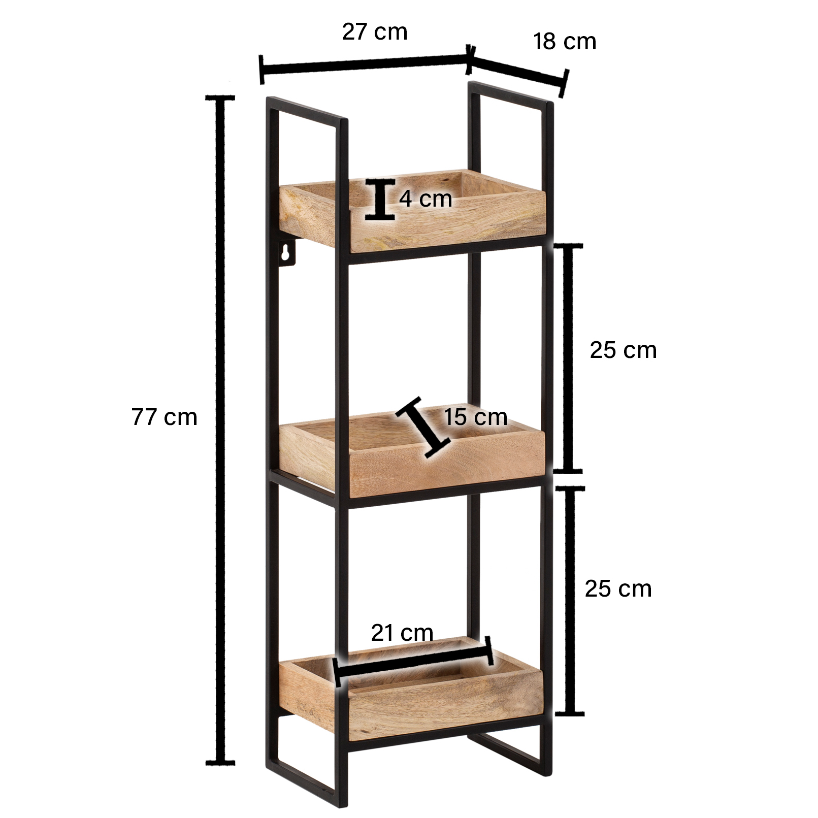 Wandregal FineBuy Hängeregal 27x77x18 cm Massivholz Metall Regal Industrial – Ansicht 3