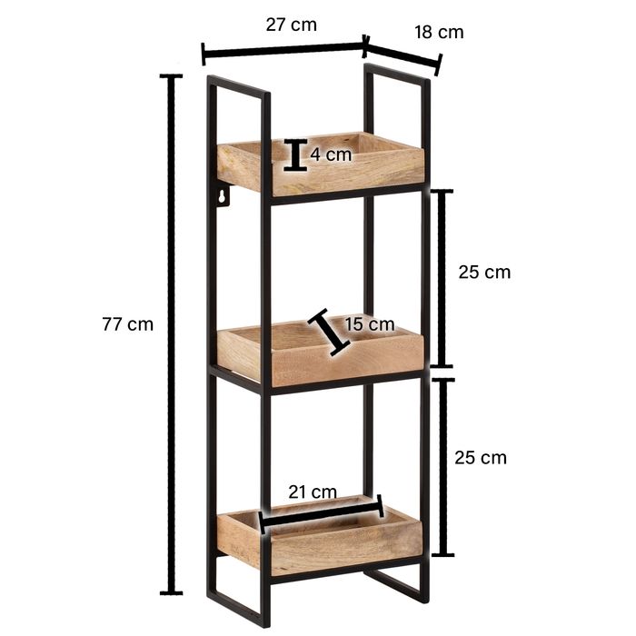 Wandregal FineBuy Hängeregal 27x77x18 cm Massivholz Metall Regal Industrial – Maßzeichnung