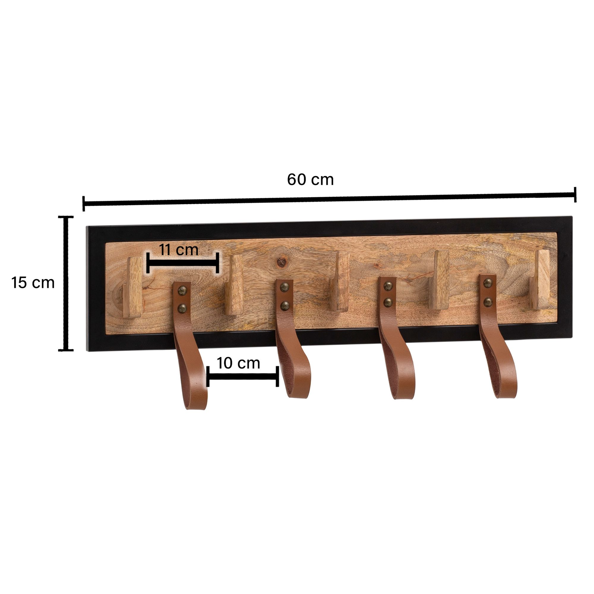Wandgarderobe FineBuy Hakenleiste Holz Echtleder 60 cm Garderobe Flur Metall – Ansicht 3