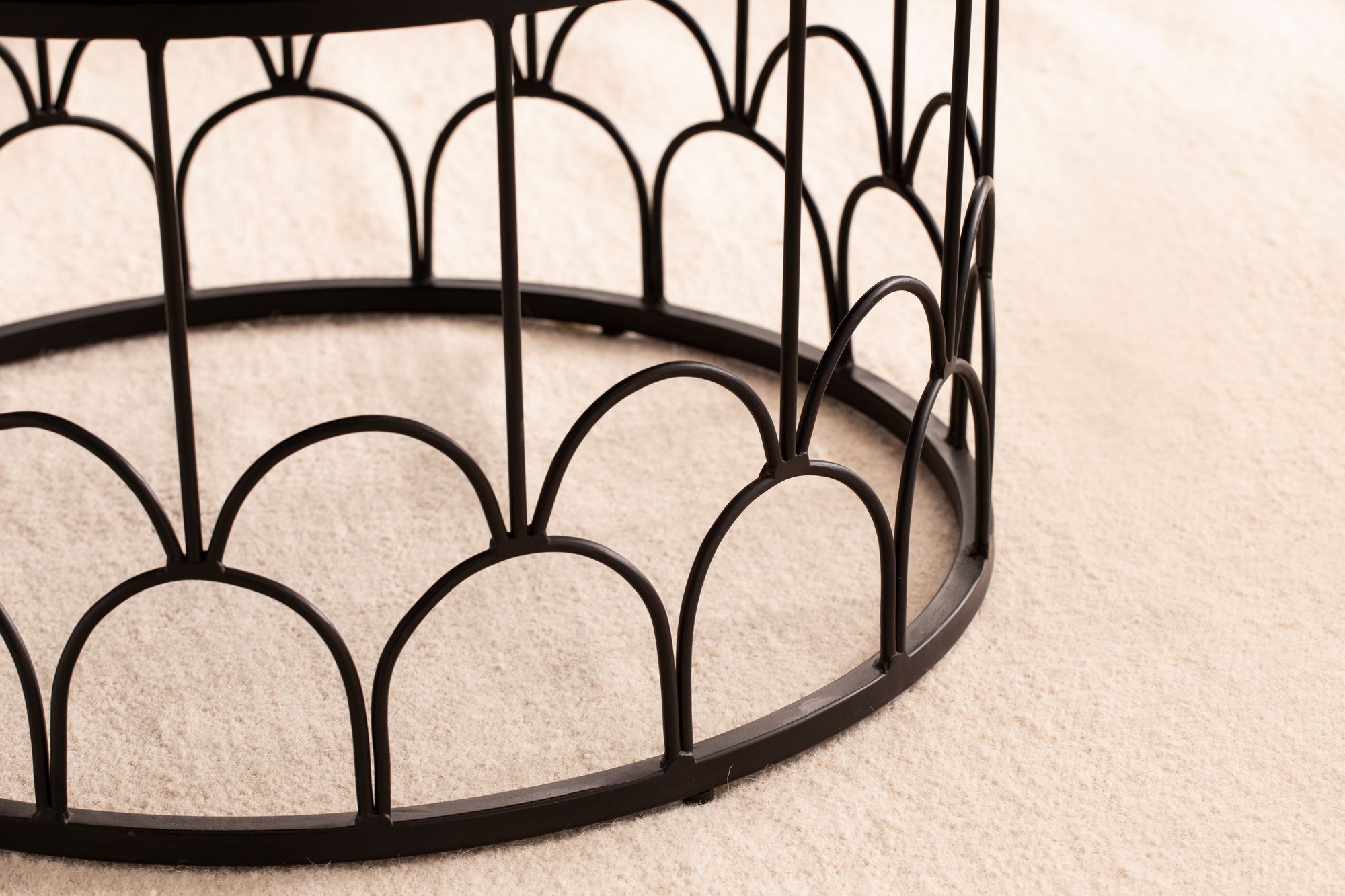 Couchtisch Massivholz rund Ø60cm Schwarz Wohnzimmertisch Art-Deco Industrial – Ansicht 5