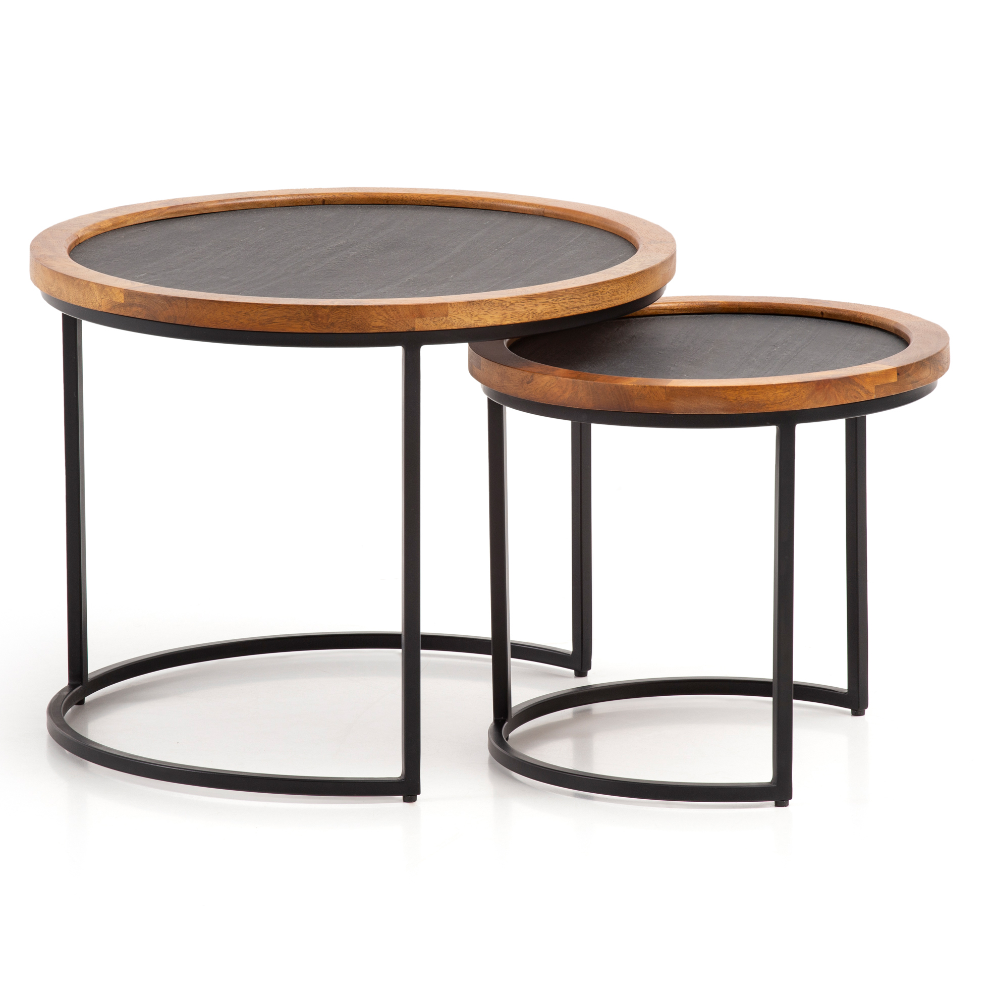 Couchtisch FineBuy Wohnzimmertisch 2er Set Rund Holz / Steinoptik Satztisch – Ansicht 6