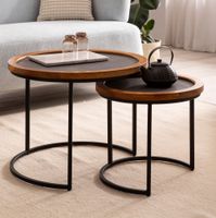 Couchtisch FineBuy Wohnzimmertisch 2er Set Rund Holz / Steinoptik Satztisch – Ansicht 1