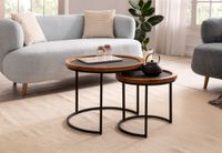 Couchtisch FineBuy Wohnzimmertisch 2er Set Rund Holz / Steinoptik Satztisch – Ansicht 2