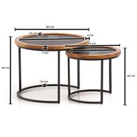 Couchtisch FineBuy Wohnzimmertisch 2er Set Rund Holz / Steinoptik Satztisch – Ansicht 3