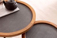Couchtisch FineBuy Wohnzimmertisch 2er Set Rund Holz / Steinoptik Satztisch – Ansicht 4