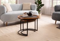 Couchtisch FineBuy Wohnzimmertisch 2er Set Rund Holz / Steinoptik Satztisch – Ansicht 5