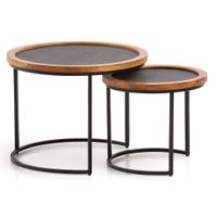 Couchtisch FineBuy Wohnzimmertisch 2er Set Rund Holz / Steinoptik Satztisch – Ansicht 6
