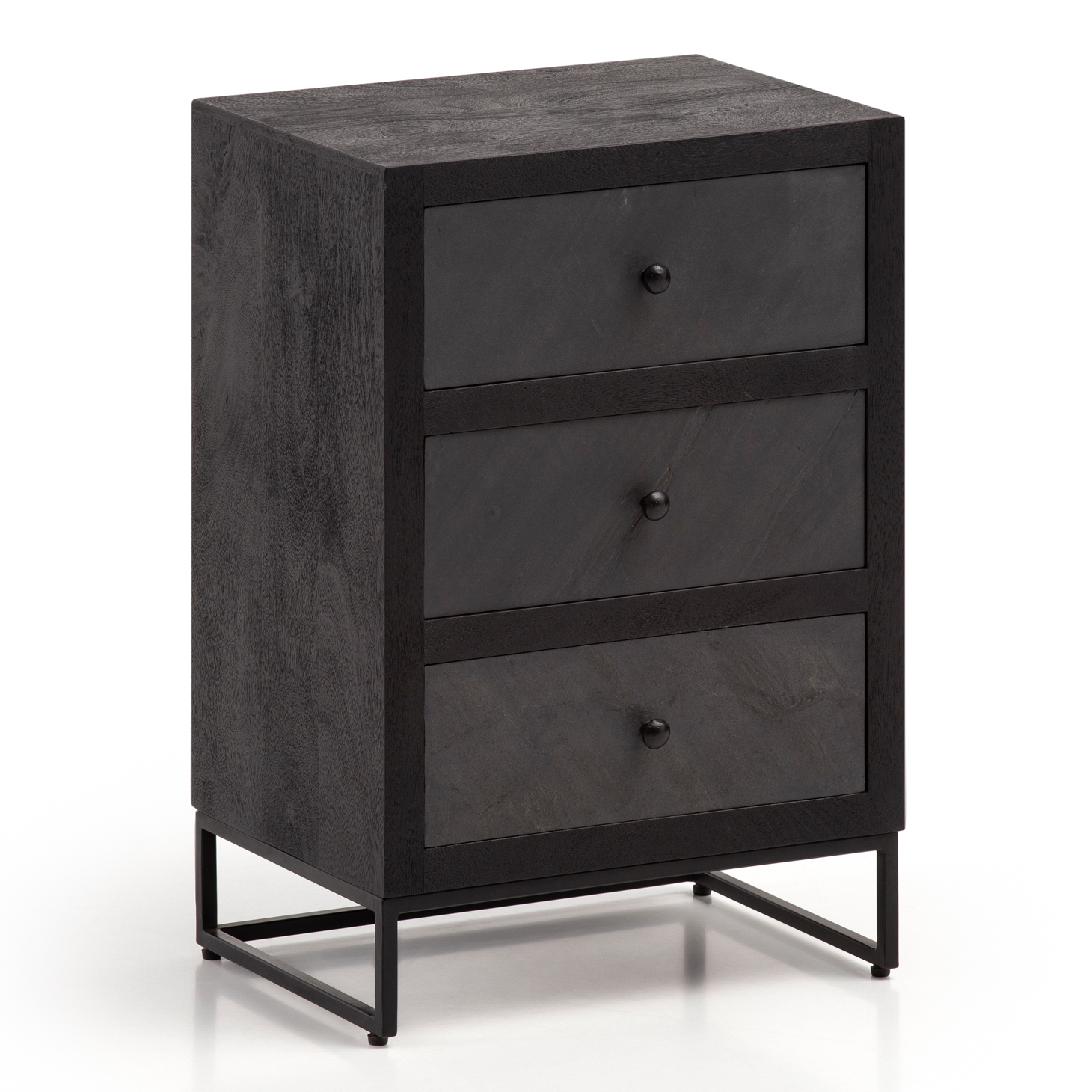 Nachttisch Massivholz 3 Steinoptik Schubladen Design Nachtkonsole Nachtschrank – Ansicht 6
