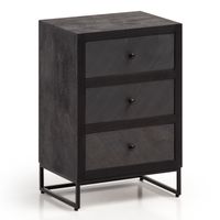 Nachttisch Massivholz 3 Steinoptik Schubladen Design Nachtkonsole Nachtschrank – Ansicht 6