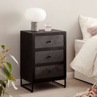 Nachttisch Massivholz 3 Steinoptik Schubladen Design Nachtkonsole Nachtschrank – Ansicht 1