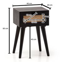Nachtkonsole Massivholz Schwarz Rattan Schublade Nachttisch Nachtkästchen Boho – Ansicht 3
