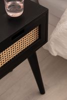 Nachtkonsole Massivholz Schwarz Rattan Schublade Nachttisch Nachtkästchen Boho – Ansicht 4