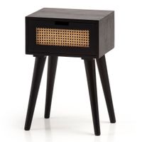 Nachtkonsole Massivholz Schwarz Rattan Schublade Nachttisch Nachtkästchen Boho – Ansicht 6