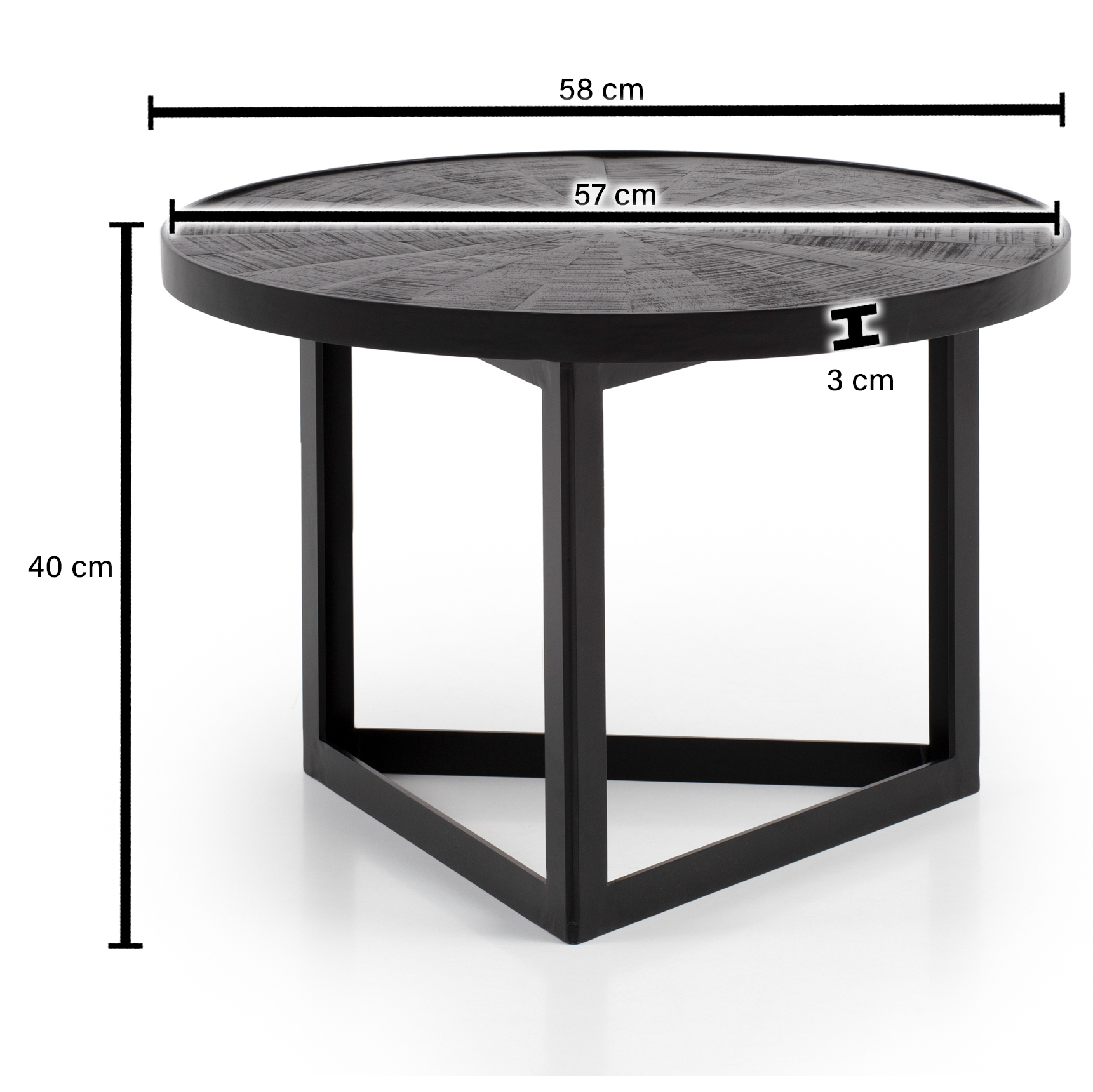 Couchtisch FineBuy Sofatisch 58x58x40 cm Massivholz Schwarz Wohnzimmertisch Rund – Ansicht 3