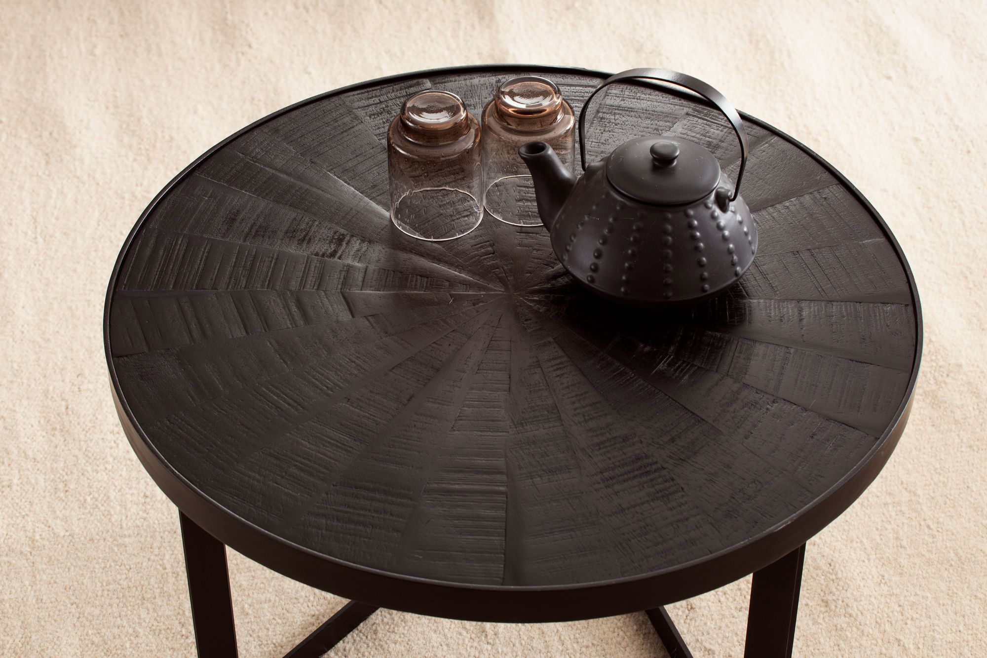 Couchtisch FineBuy Sofatisch 58x58x40 cm Massivholz Schwarz Wohnzimmertisch Rund – Ansicht 4