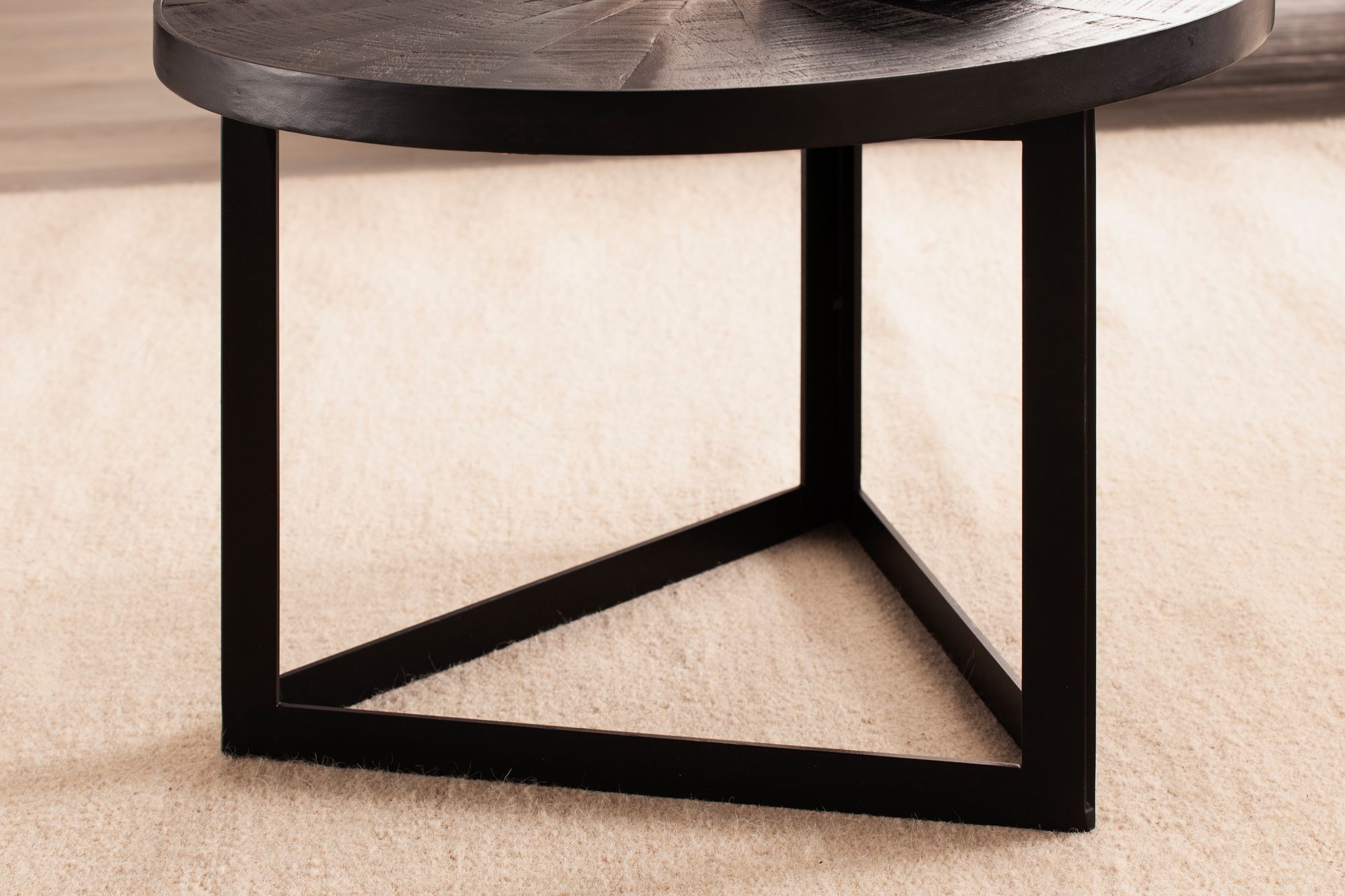 Couchtisch FineBuy Sofatisch 58x58x40 cm Massivholz Schwarz Wohnzimmertisch Rund – Ansicht 5
