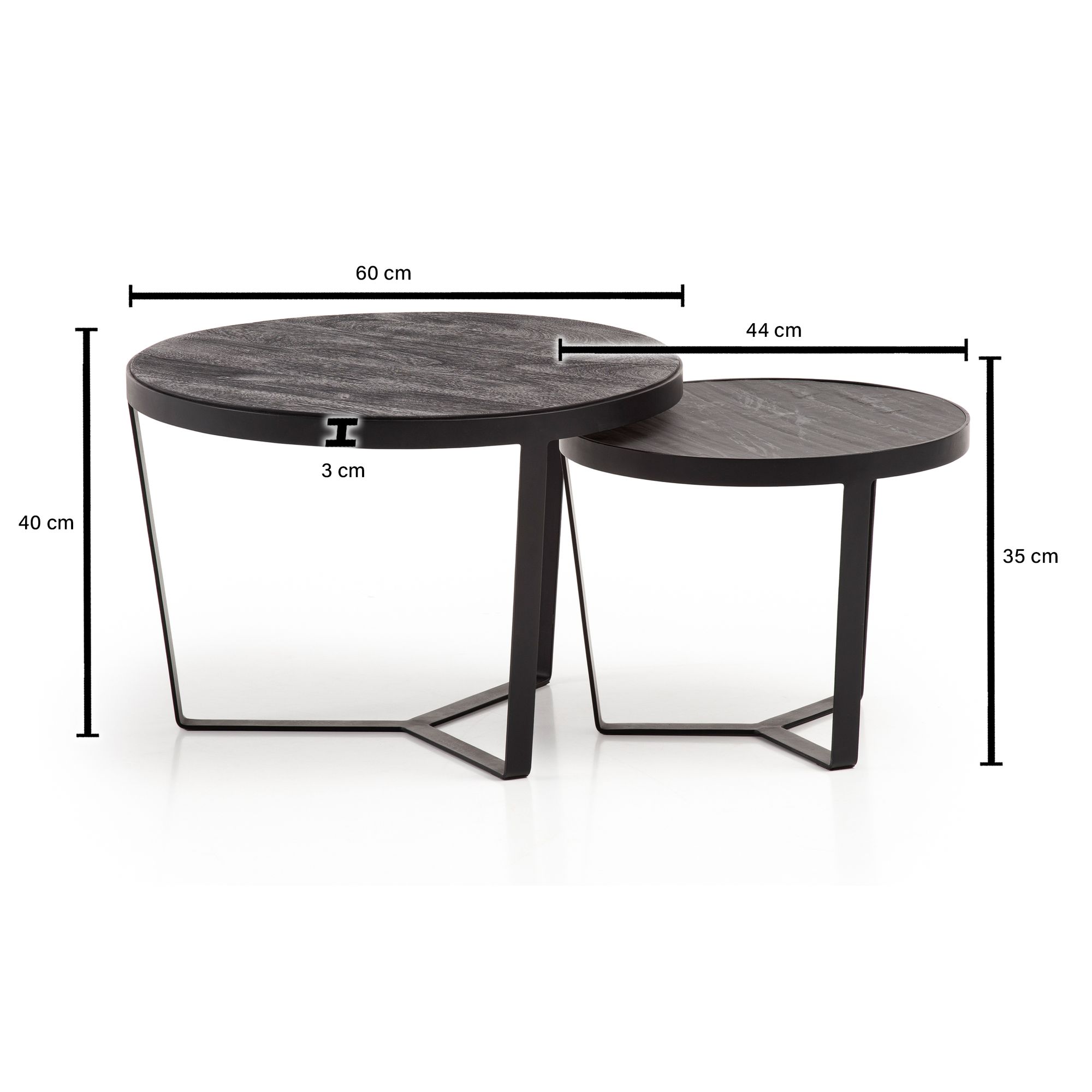Couchtisch FineBuy Wohnzimmertisch 2er Set Rund Holz / Steinoptik Satztisch – Ansicht 3
